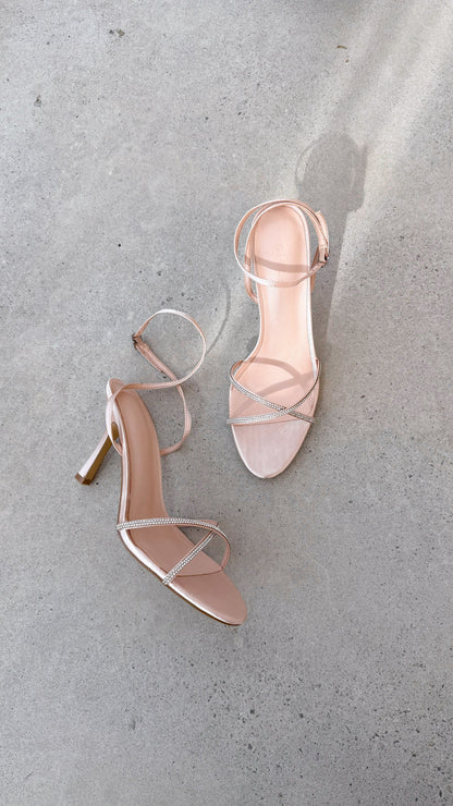 Vixin Heels - Champagne Satin Diamante
