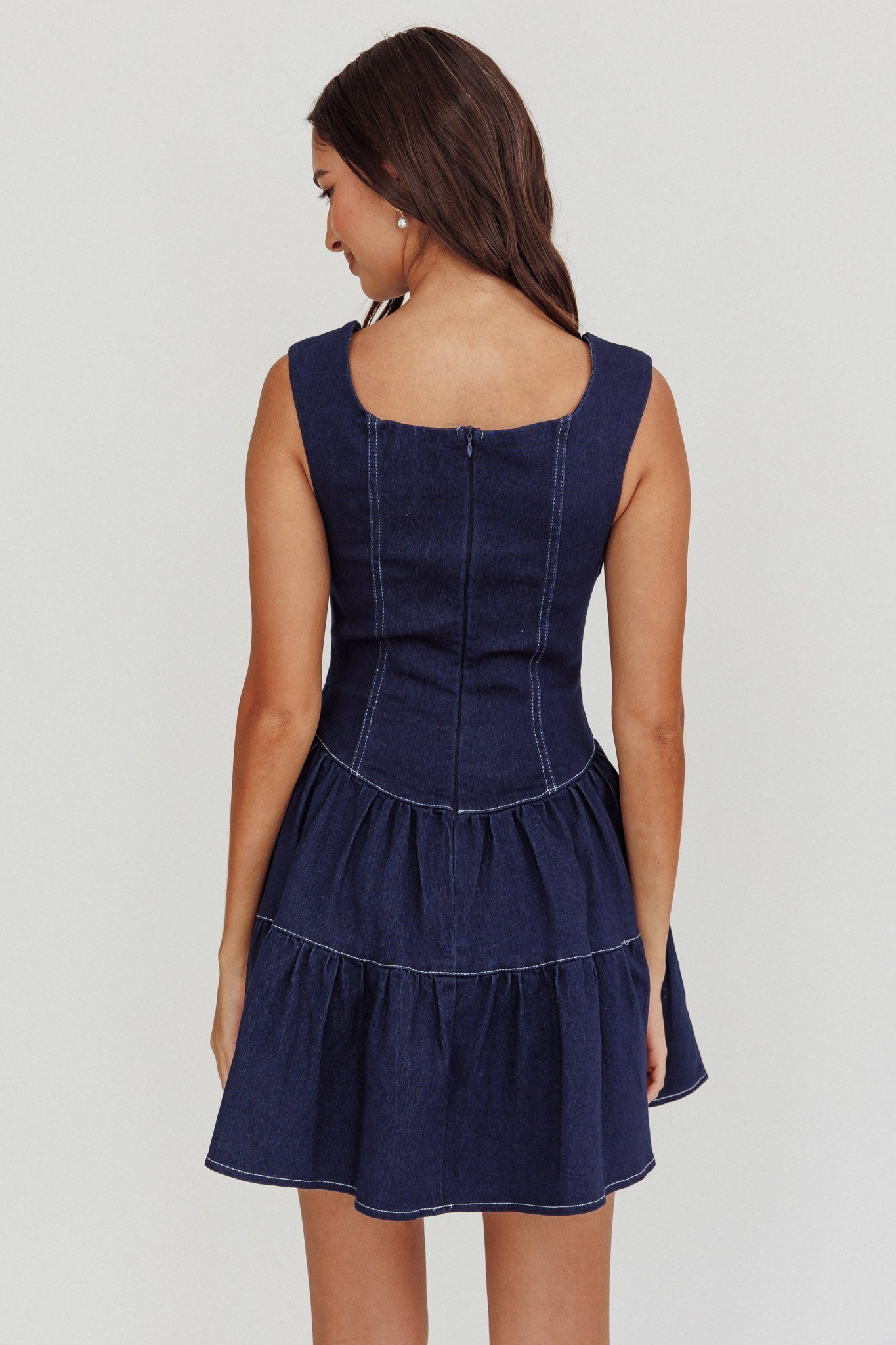 Deep Dive Square Neck Mini Dress Indigo