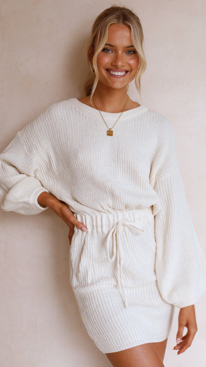 Feya Knit Mini Dress - Cream