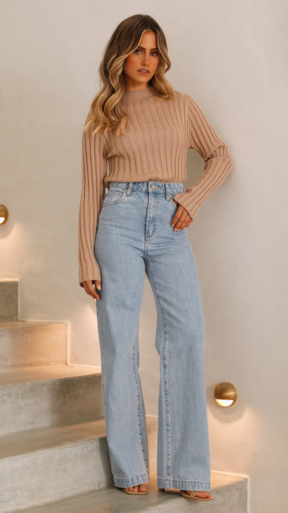 Imogen Long Sleeve Knit Crop - Camel