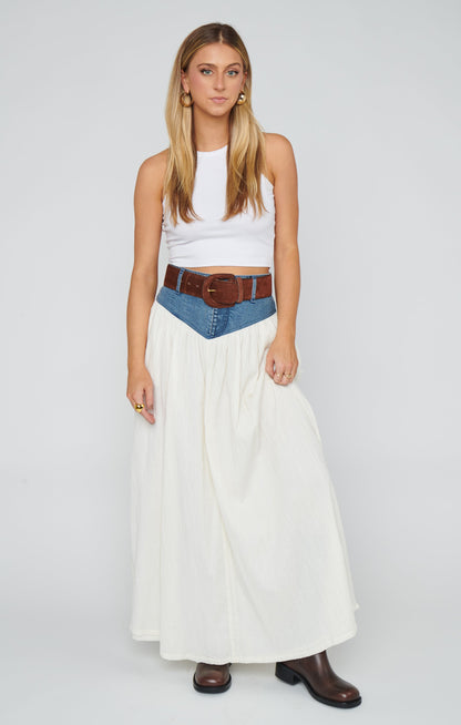 Joni Maxi Skirt ~ Denim with Cream Voile