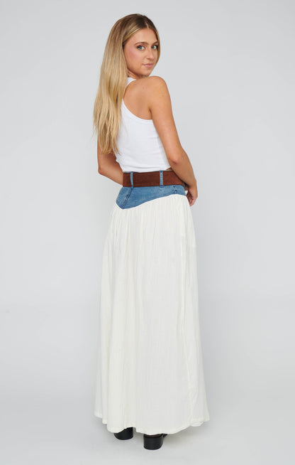 Joni Maxi Skirt ~ Denim with Cream Voile