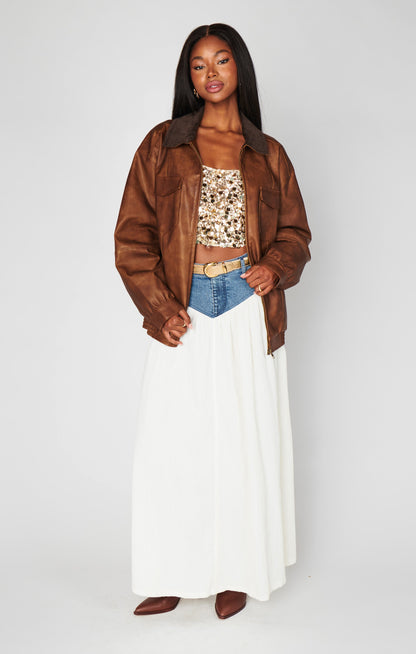 Joni Maxi Skirt ~ Denim with Cream Voile