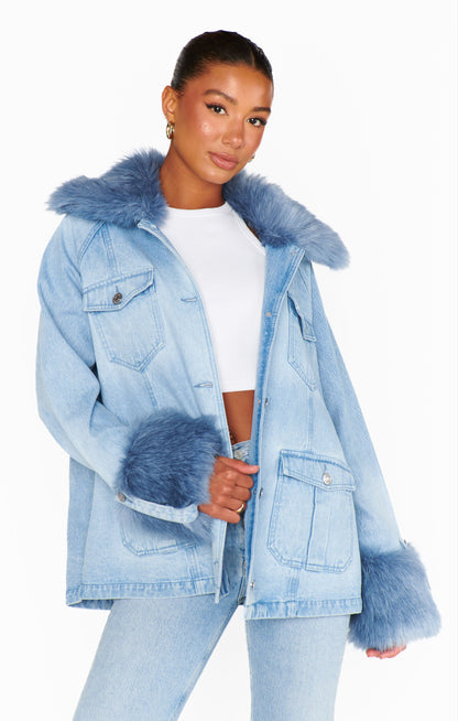 Copenhagen Jacket ~ Drift Indigo with Blue Faux Fur
