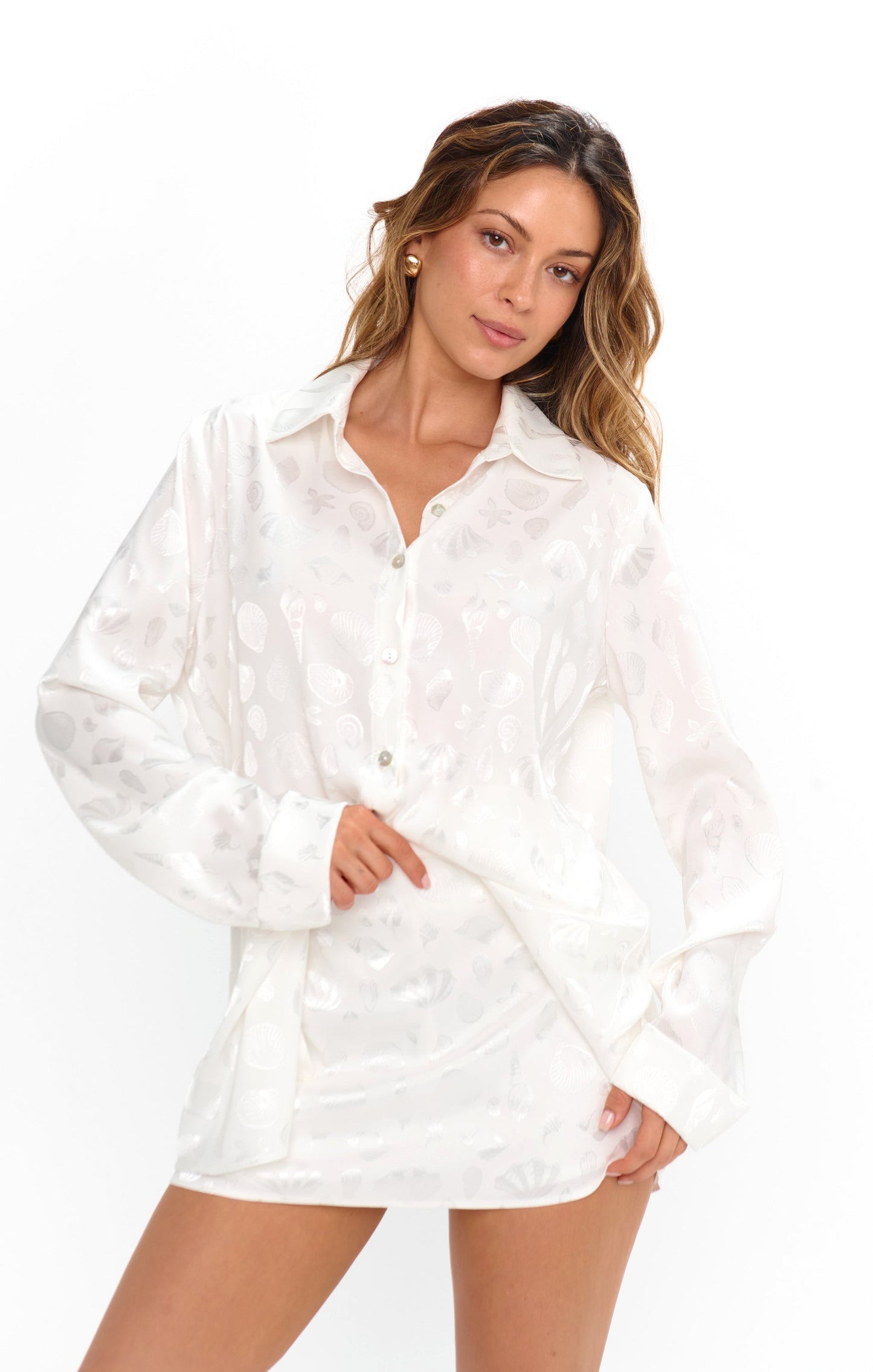 All Night Skort ~ White Shell Satin