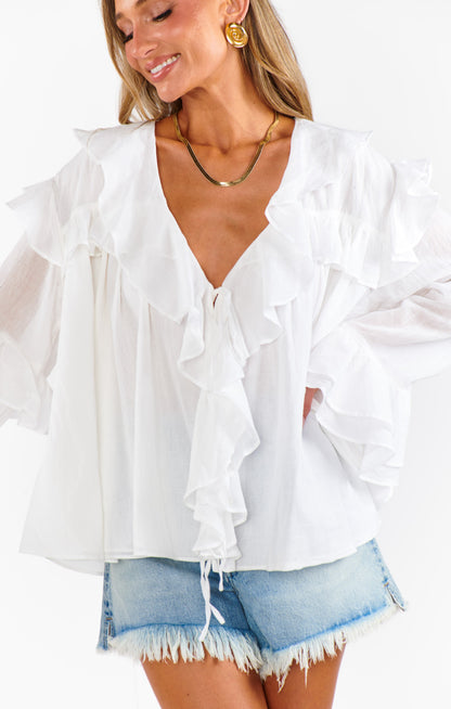 Joss Ruffle Top ~ White Voile