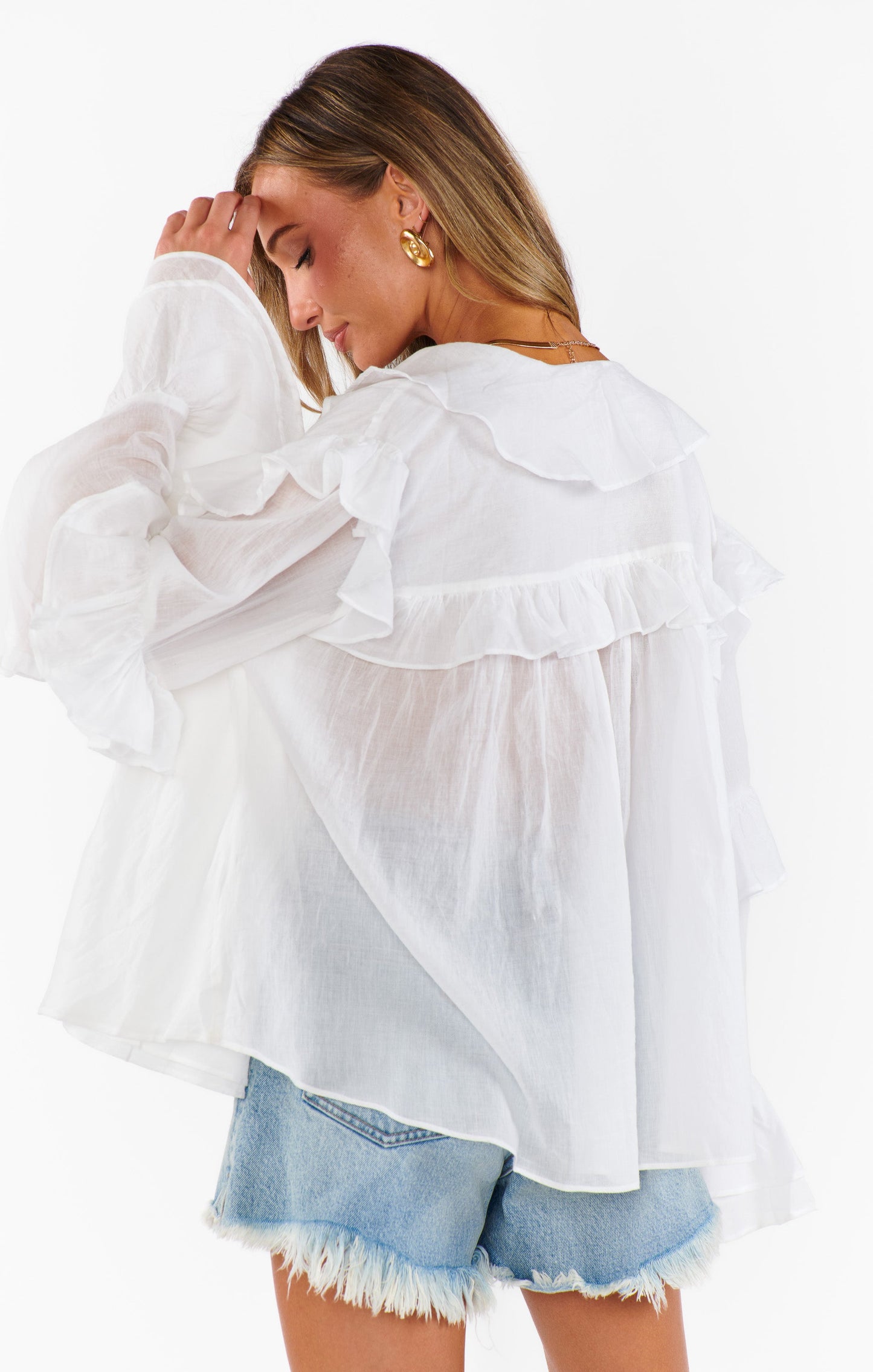Joss Ruffle Top ~ White Voile