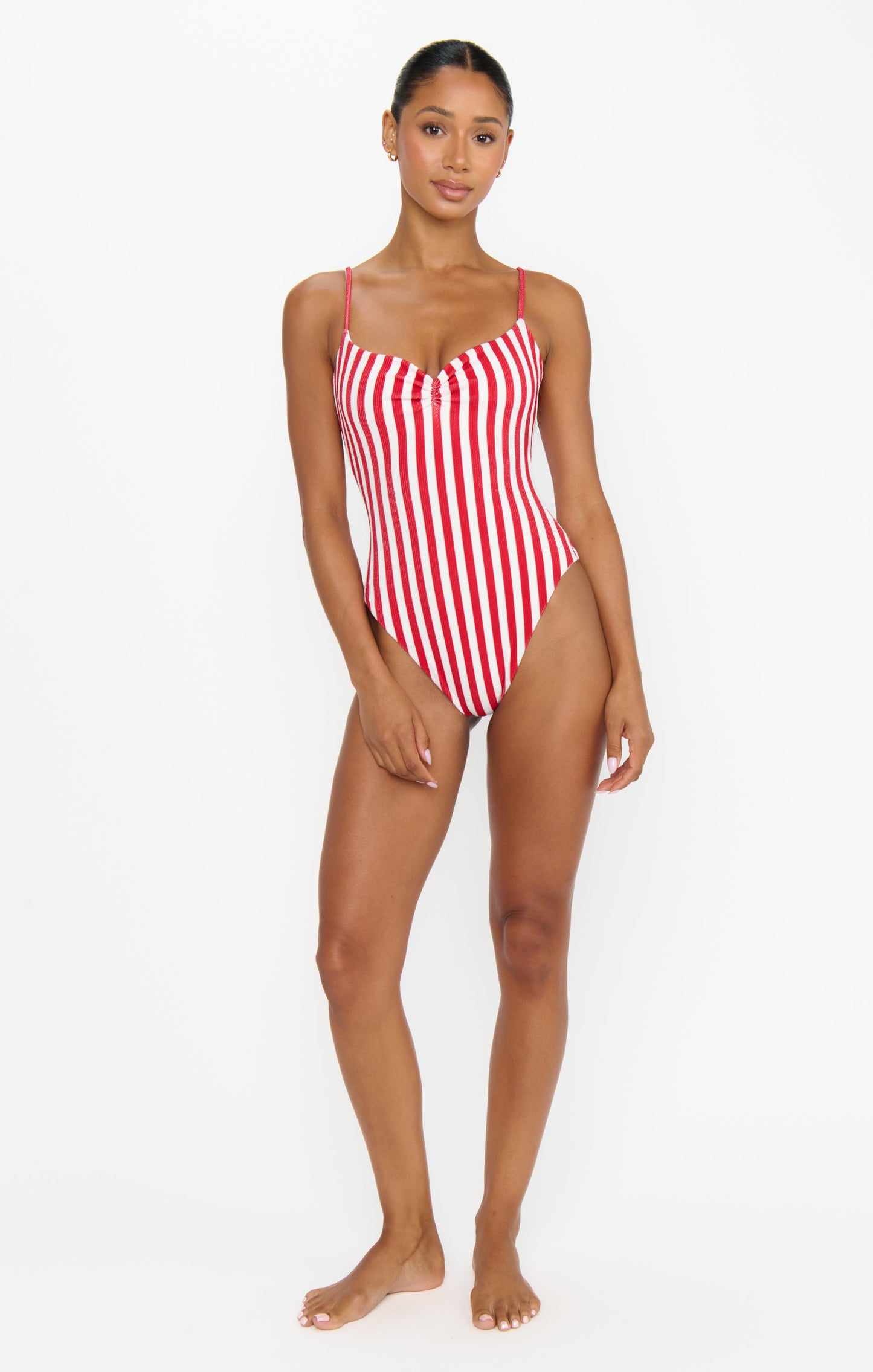 Bells Beach One Piece ~ Red Stripe Contour Scrunch