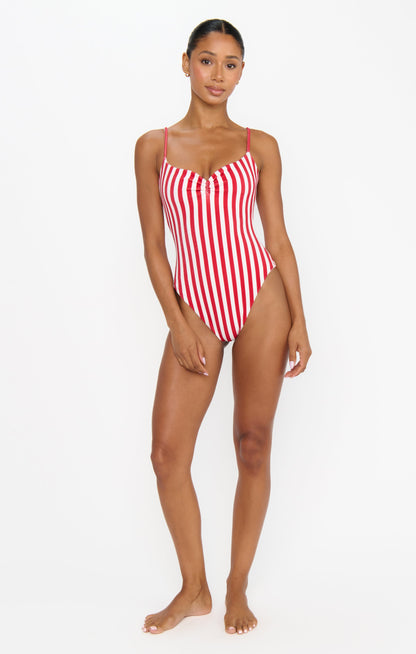 Bells Beach One Piece ~ Red Stripe Contour Scrunch