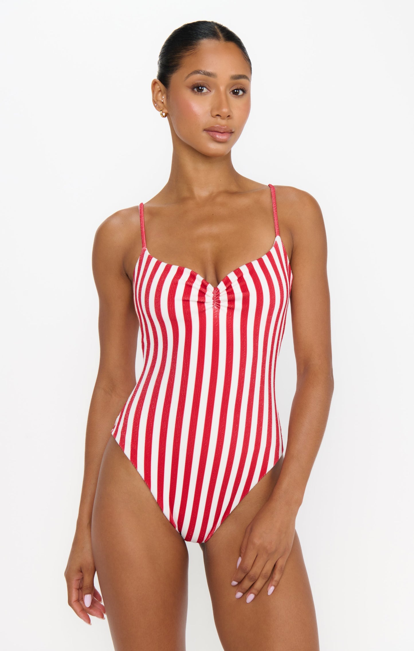Bells Beach One Piece ~ Red Stripe Contour Scrunch