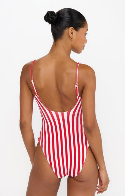 Bells Beach One Piece ~ Red Stripe Contour Scrunch