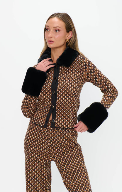 Chateau Cardigan ~ Carmel Geo Knit with Faux Fur