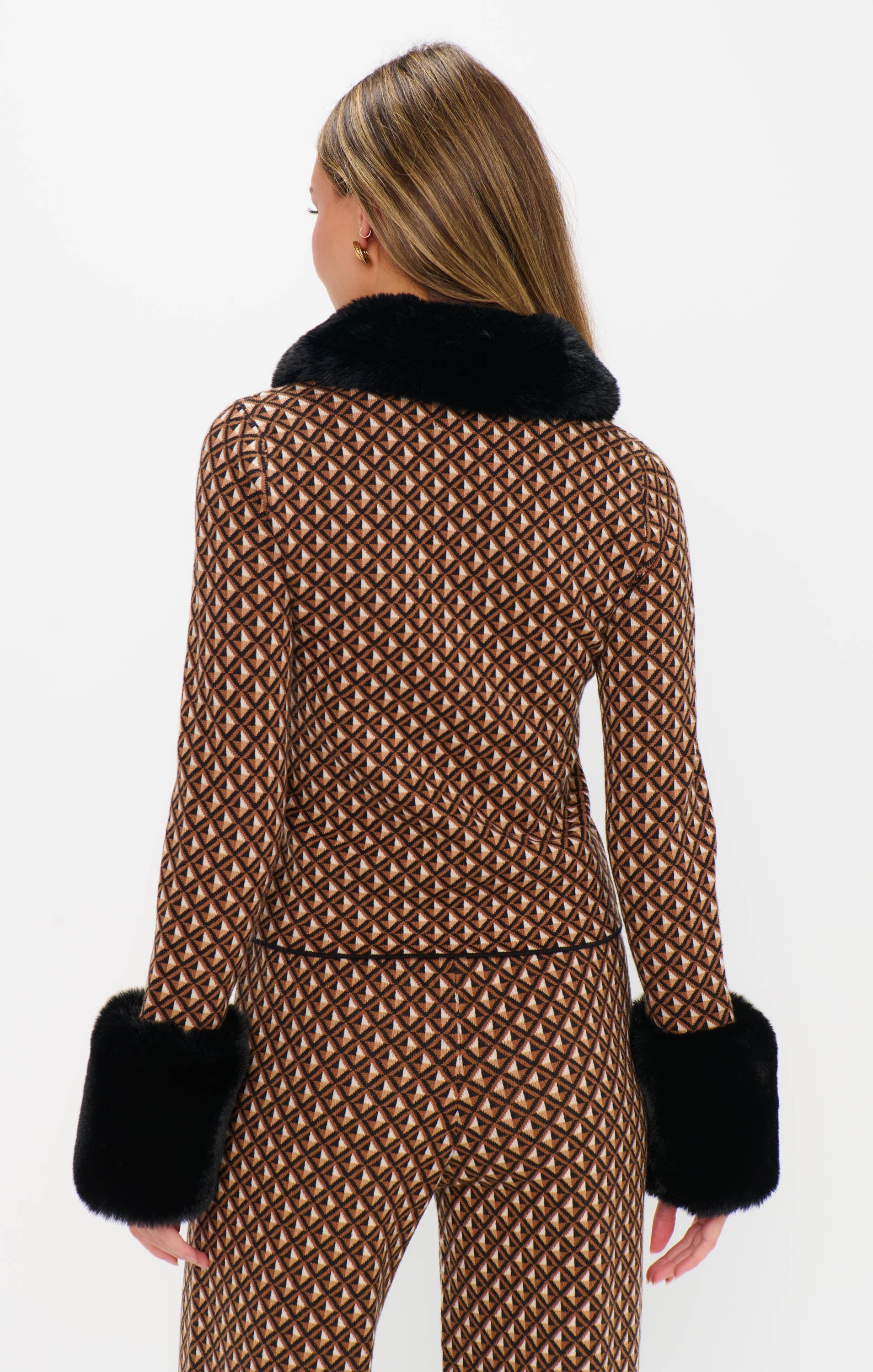 Chateau Cardigan ~ Carmel Geo Knit with Faux Fur