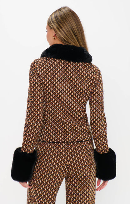 Chateau Cardigan ~ Carmel Geo Knit with Faux Fur