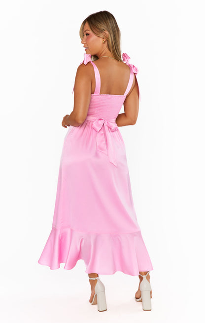 Garden Midi Dress ~ Pink Luxe Satin