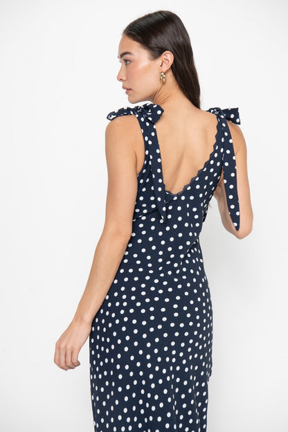 Emma Midi Dress ~ Navy Polka Dot