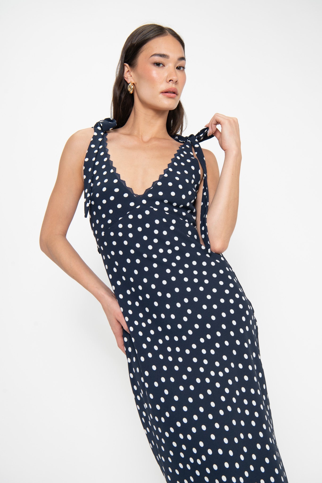 Emma Midi Dress ~ Navy Polka Dot