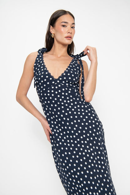 Emma Midi Dress ~ Navy Polka Dot