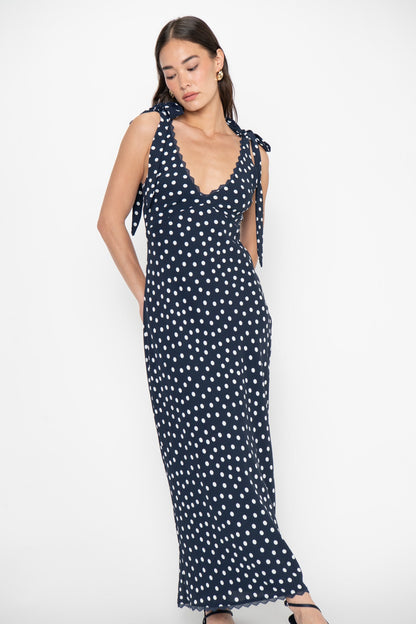 Emma Midi Dress ~ Navy Polka Dot