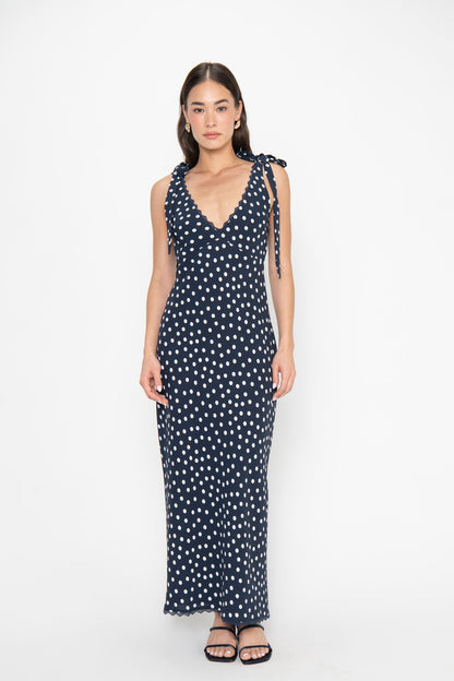 Emma Midi Dress ~ Navy Polka Dot