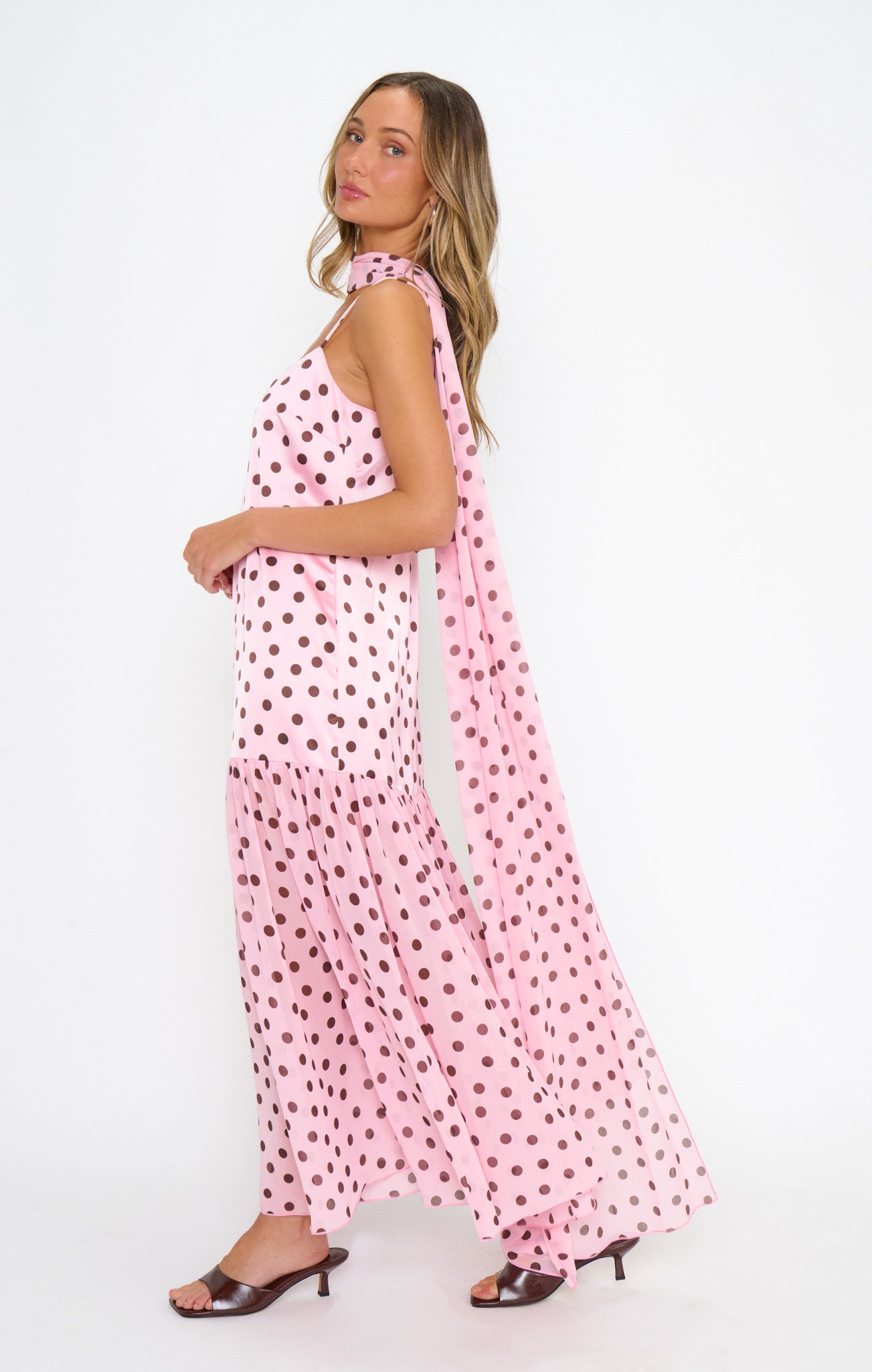 Dalia Maxi Dress ~ Pink Truffle Polka Dot