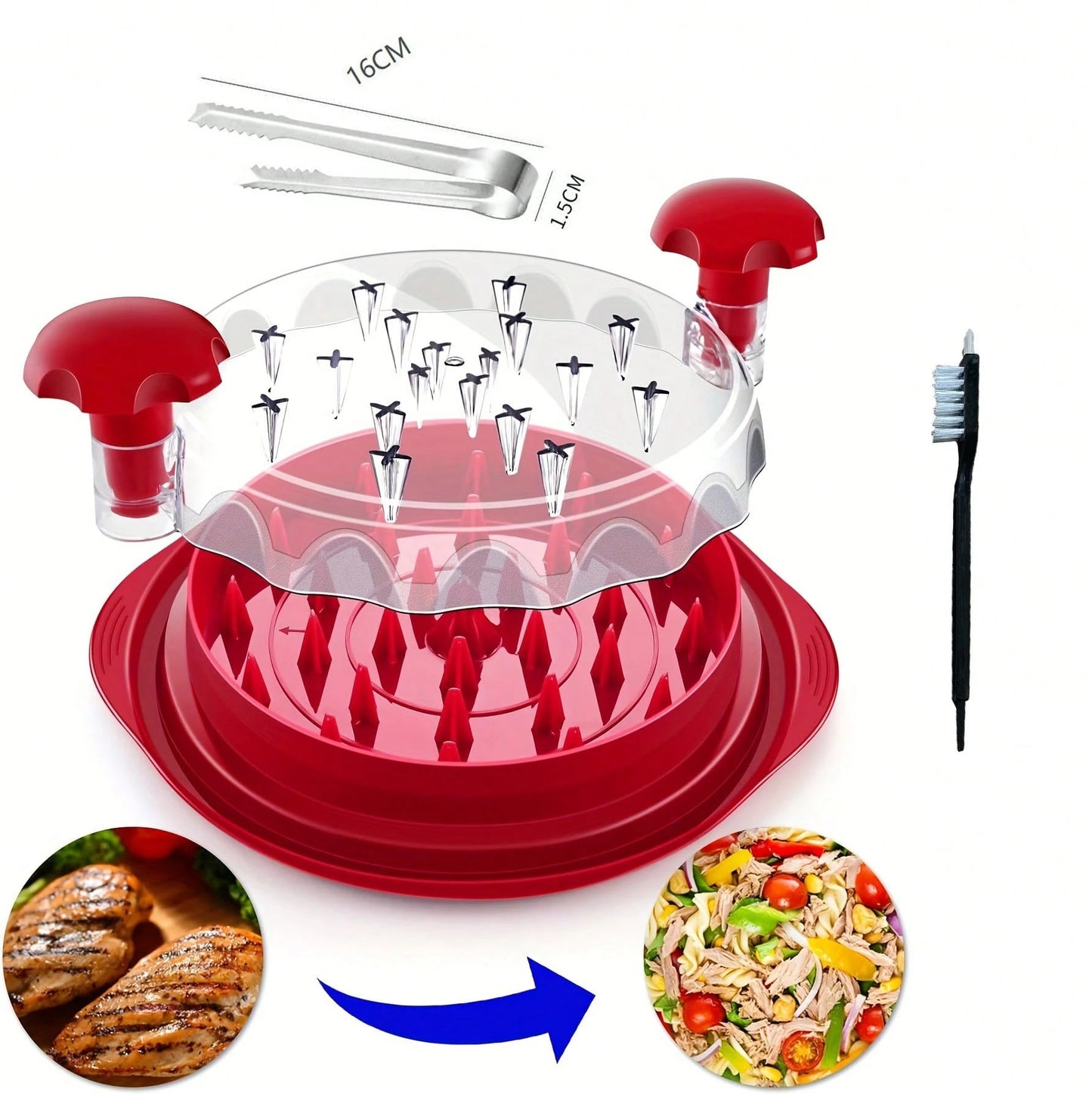 Chicken Shredder Large Chicken Breast Shredder Tool Twist With Anti-Slip Strip, Ergonomic Handle, Meat Shredder Tool Chicken Shredder Tool Twist With Heat Resistant Tong And Cleaning Brush