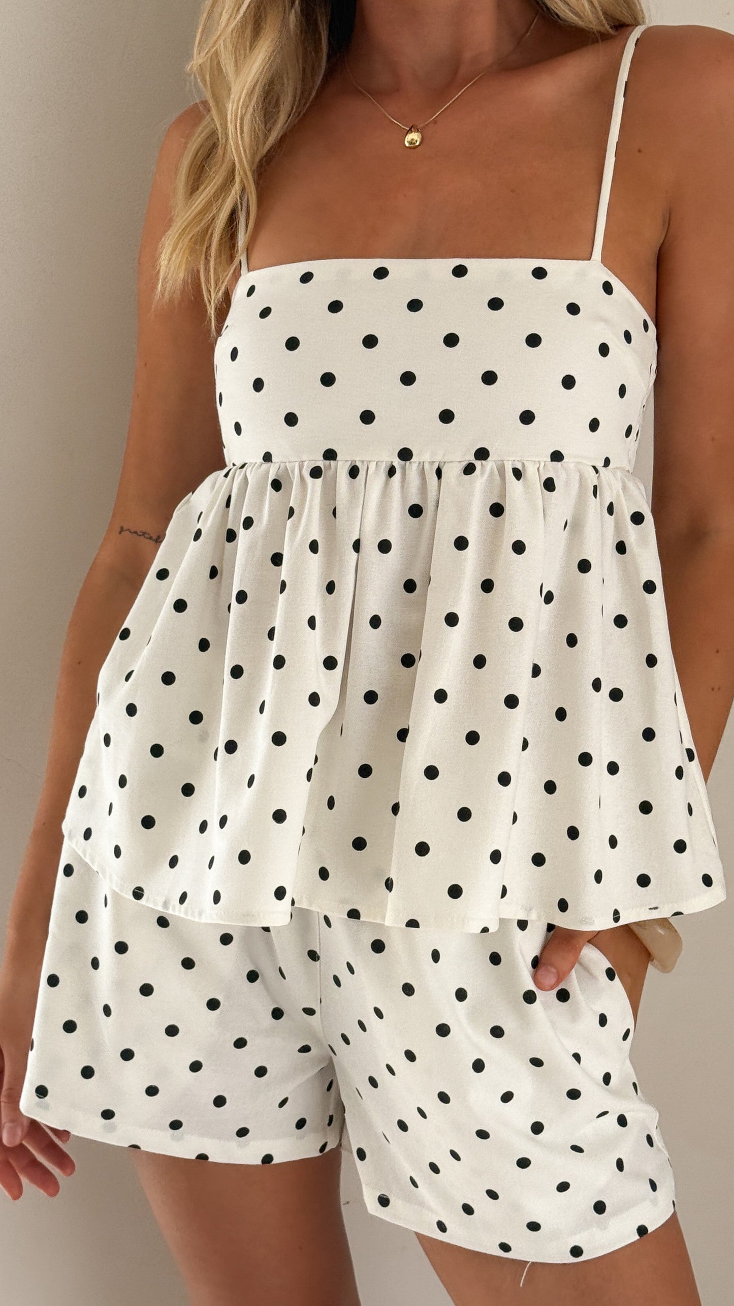 Vika Shorts - White/Black Polka Dot