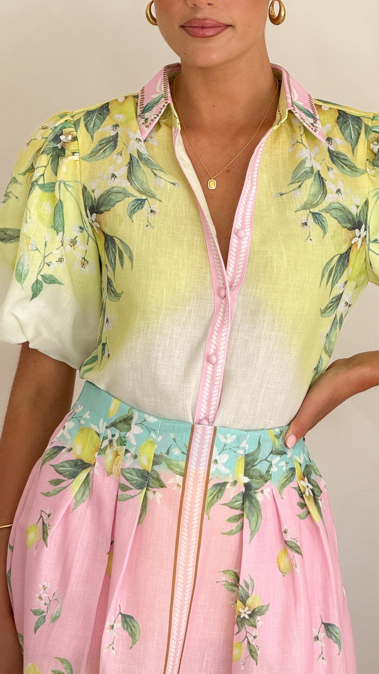Verena Button Up Shirt - Rosé Lemonade
