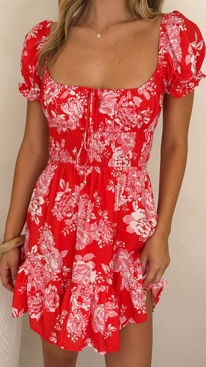 Kori Mini Dress - Red Floral
