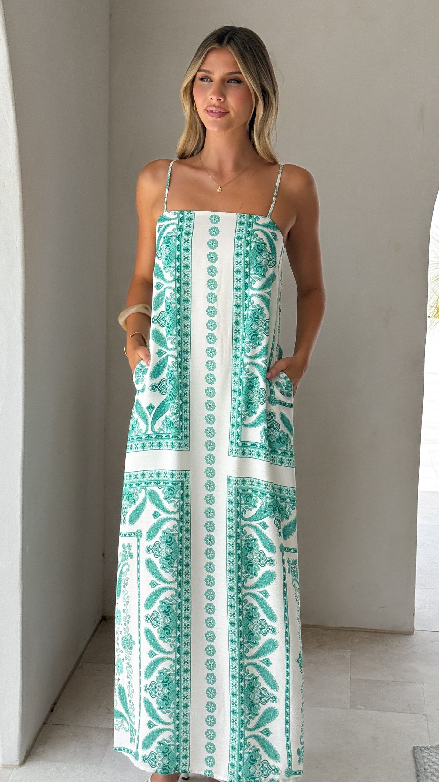Talise Maxi Dress- Green Aztec