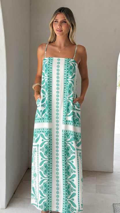 Talise Maxi Dress- Green Aztec