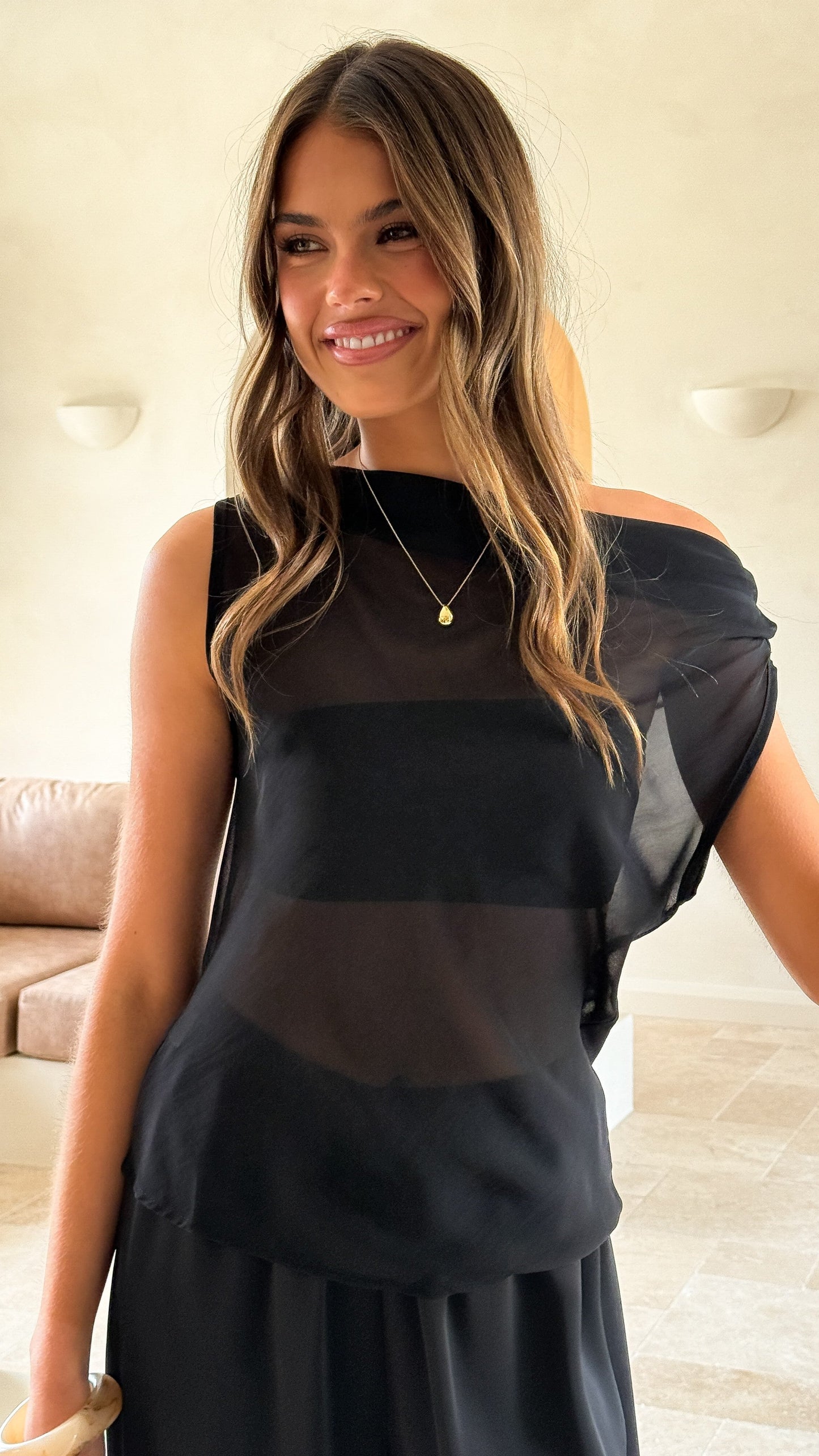 Zabella Sheer Off Shoulder Top - Black