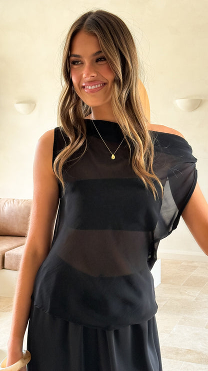 Zabella Sheer Off Shoulder Top - Black
