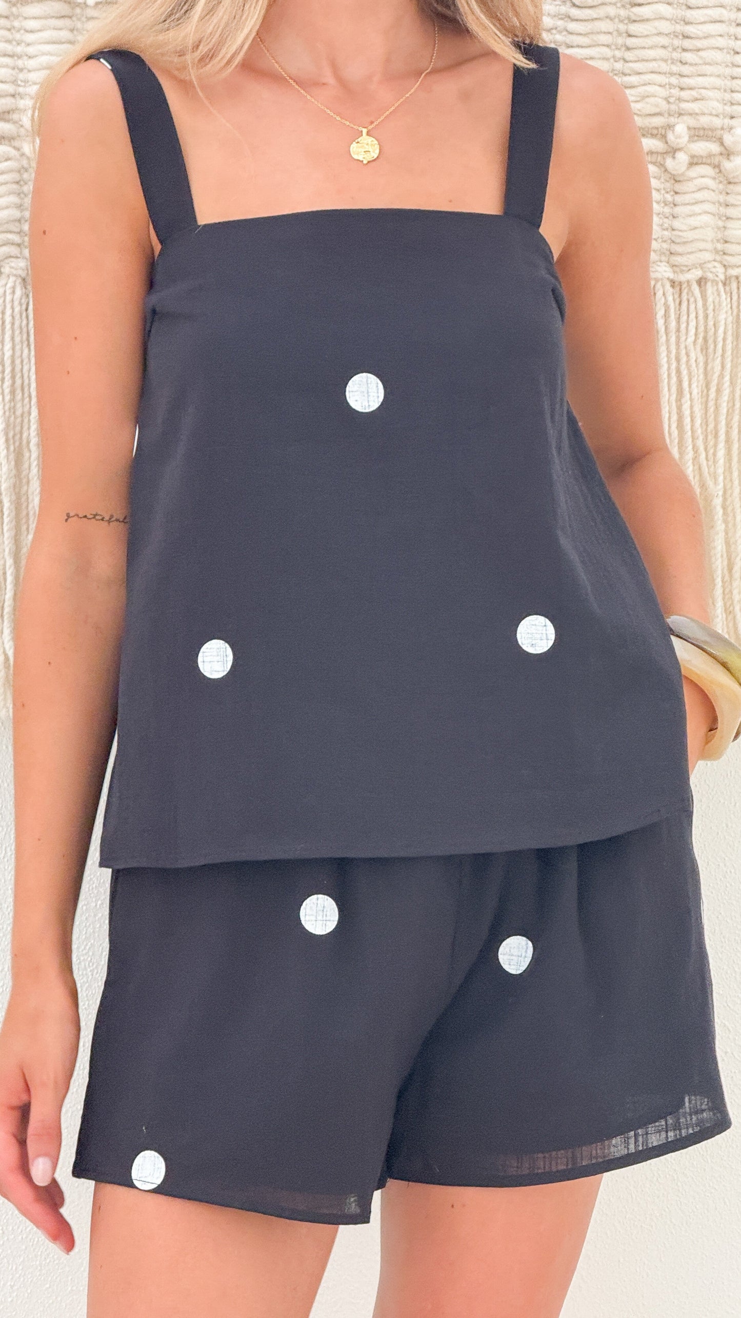 Jorja Top and Shorts Set - Black Polka