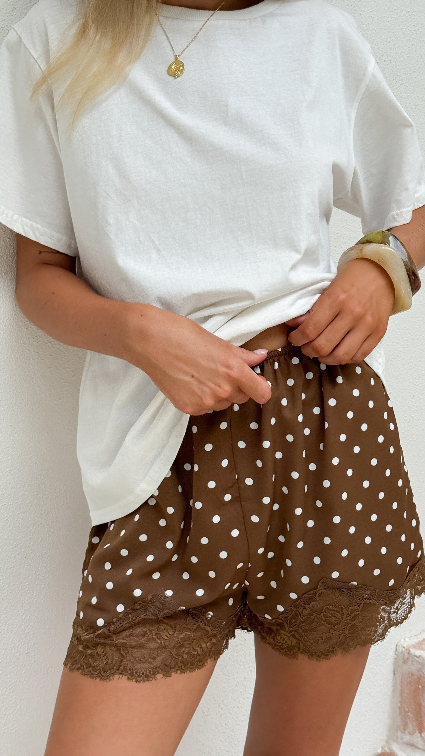 Makoa Lace Shorts - Choc/White Polka