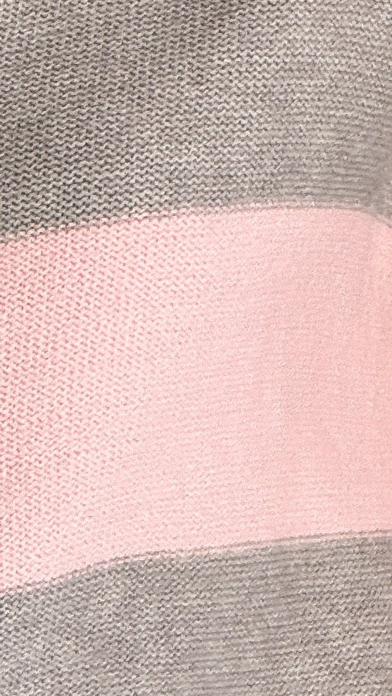 Tyla Zip-Up Sweater - Pink/Grey Stripe