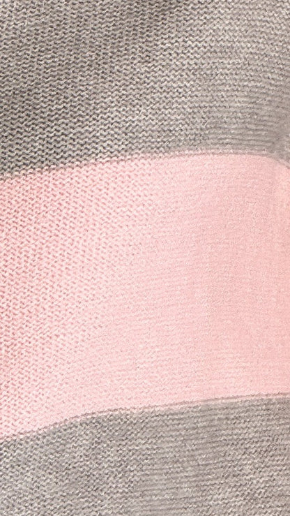 Tyla Zip-Up Sweater - Pink/Grey Stripe