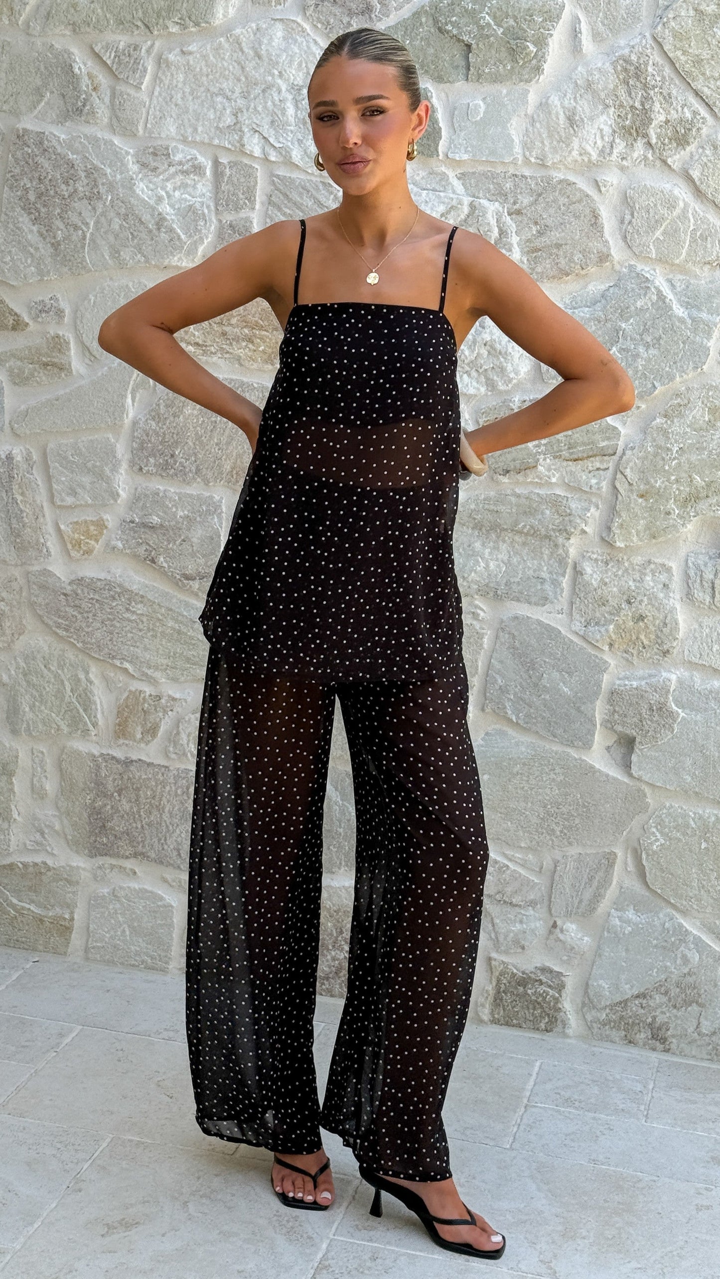 Rubi Top and Pants Set - Black Polka