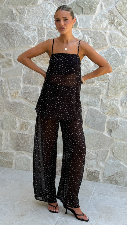 Rubi Top and Pants Set - Black Polka