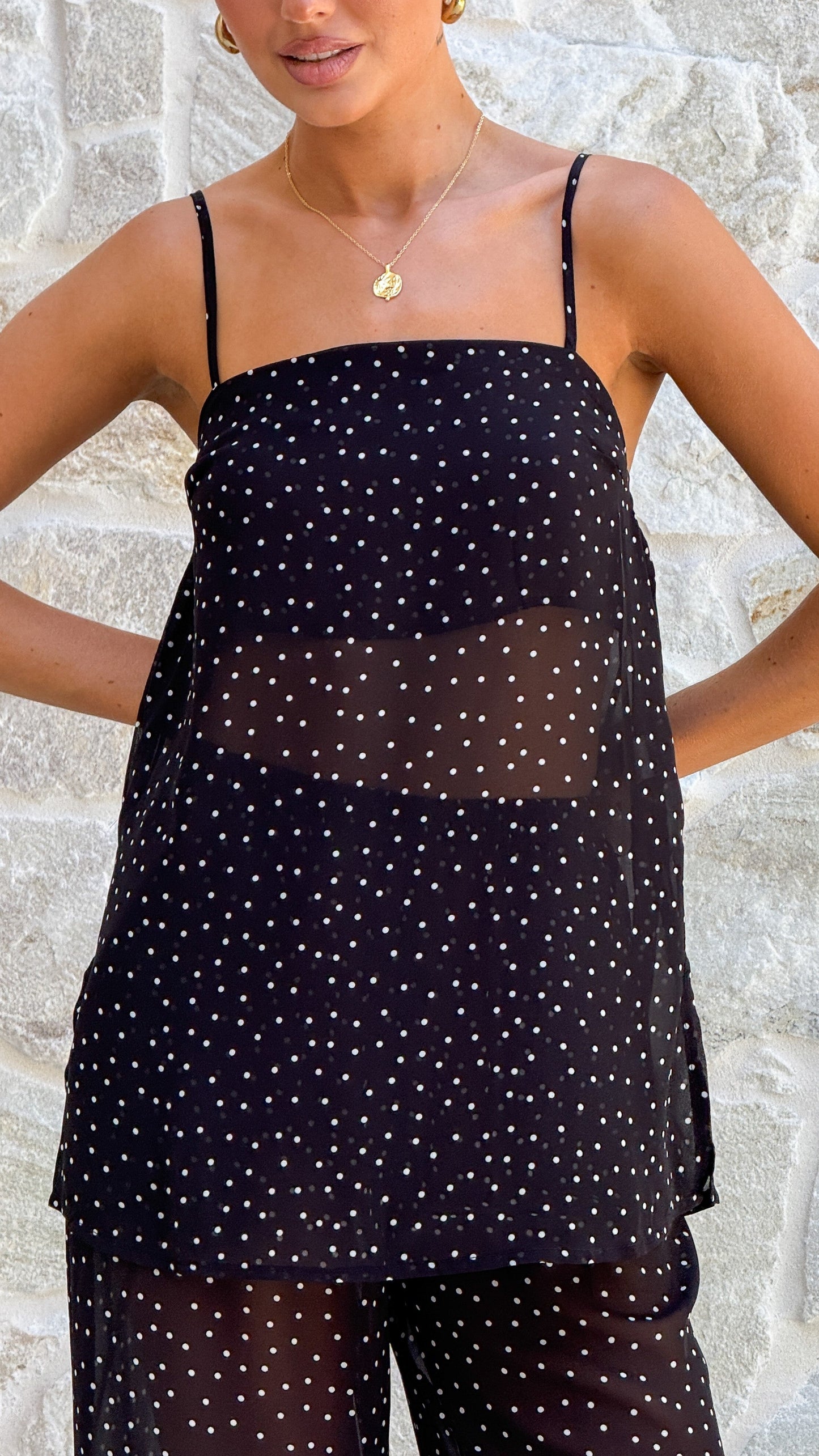 Rubi Top and Pants Set - Black Polka