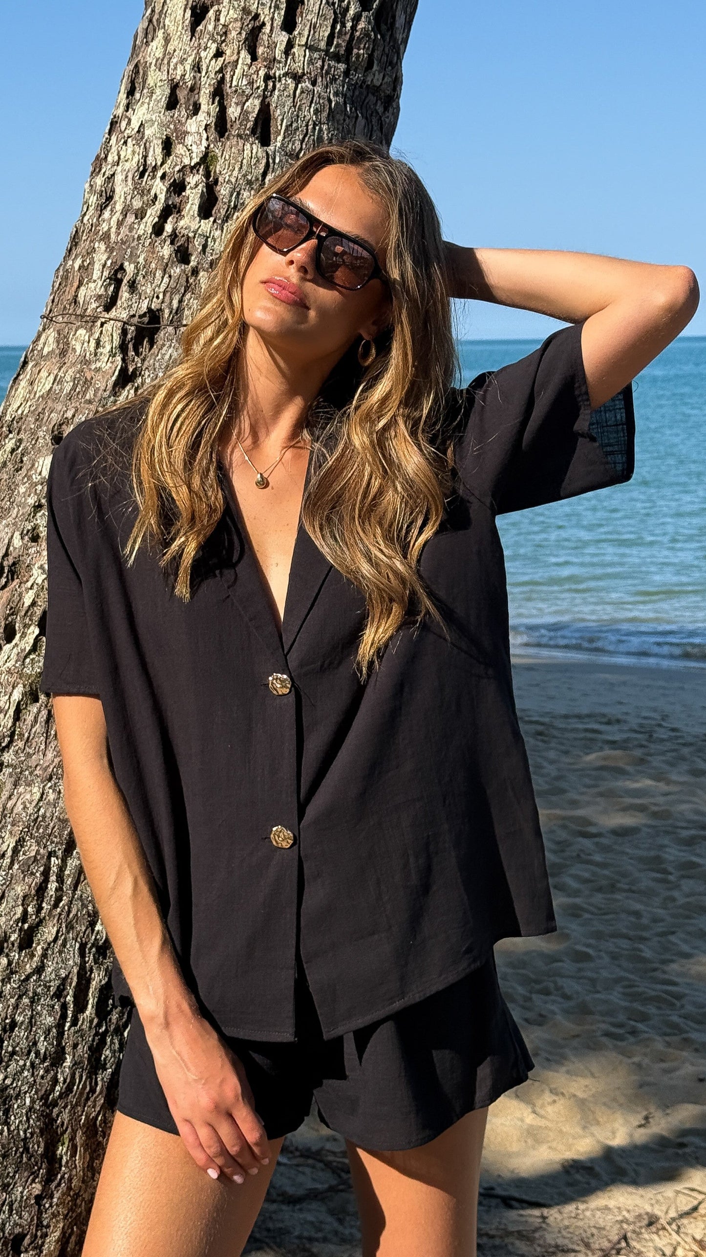 Nadine Shirt and Shorts Set - Black