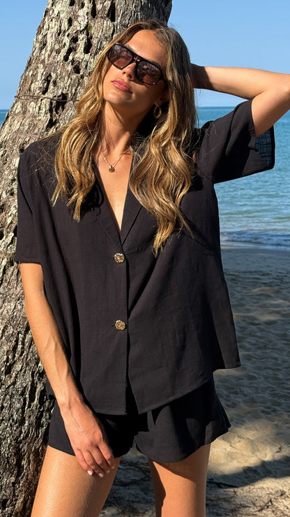 Nadine Shirt and Shorts Set - Black