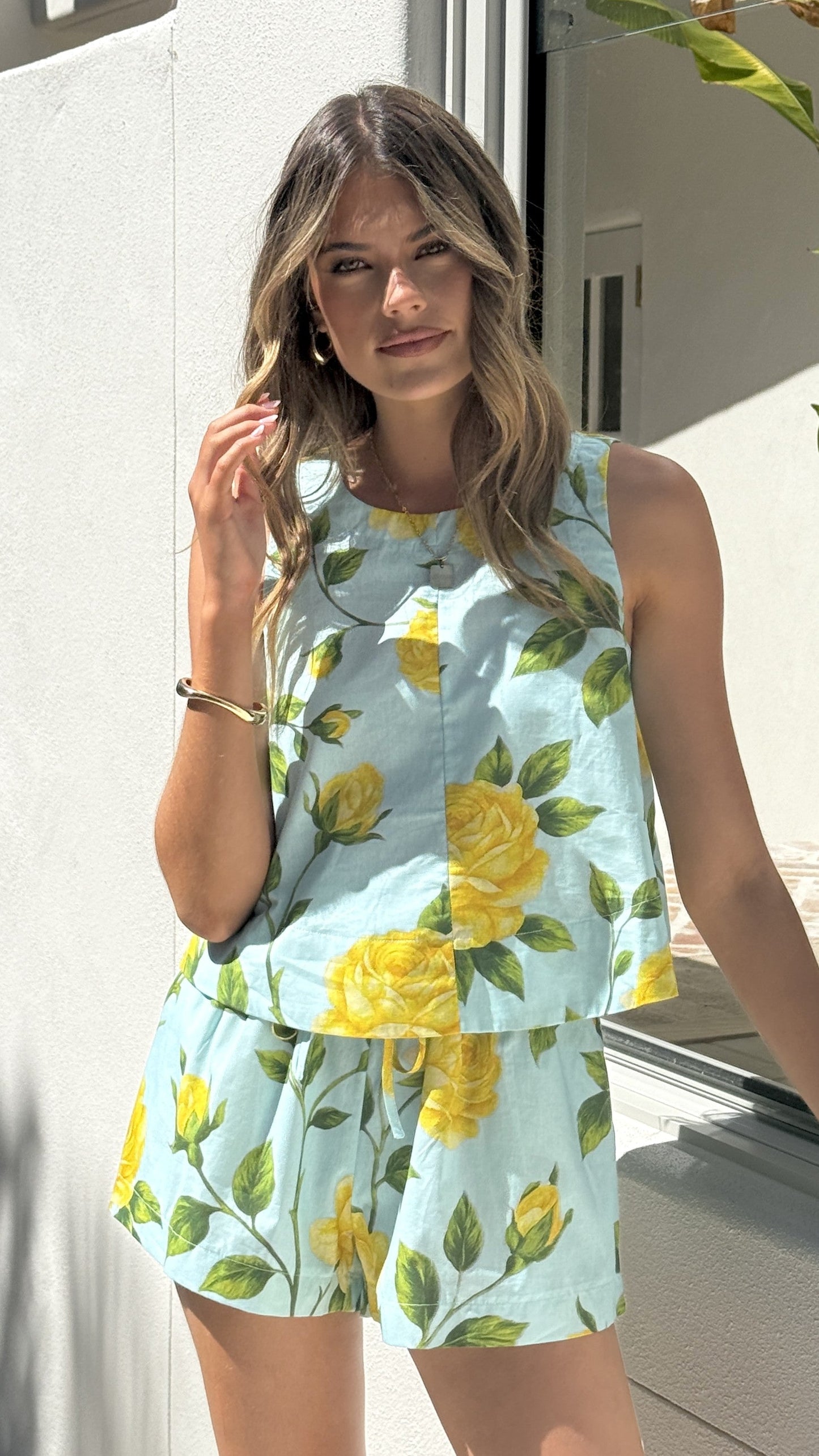 Charmain Top - Lemon/Aqua Floral