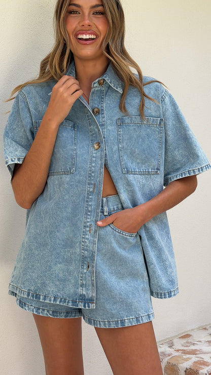 Olivia Shirt and Shorts Set - Light Denim