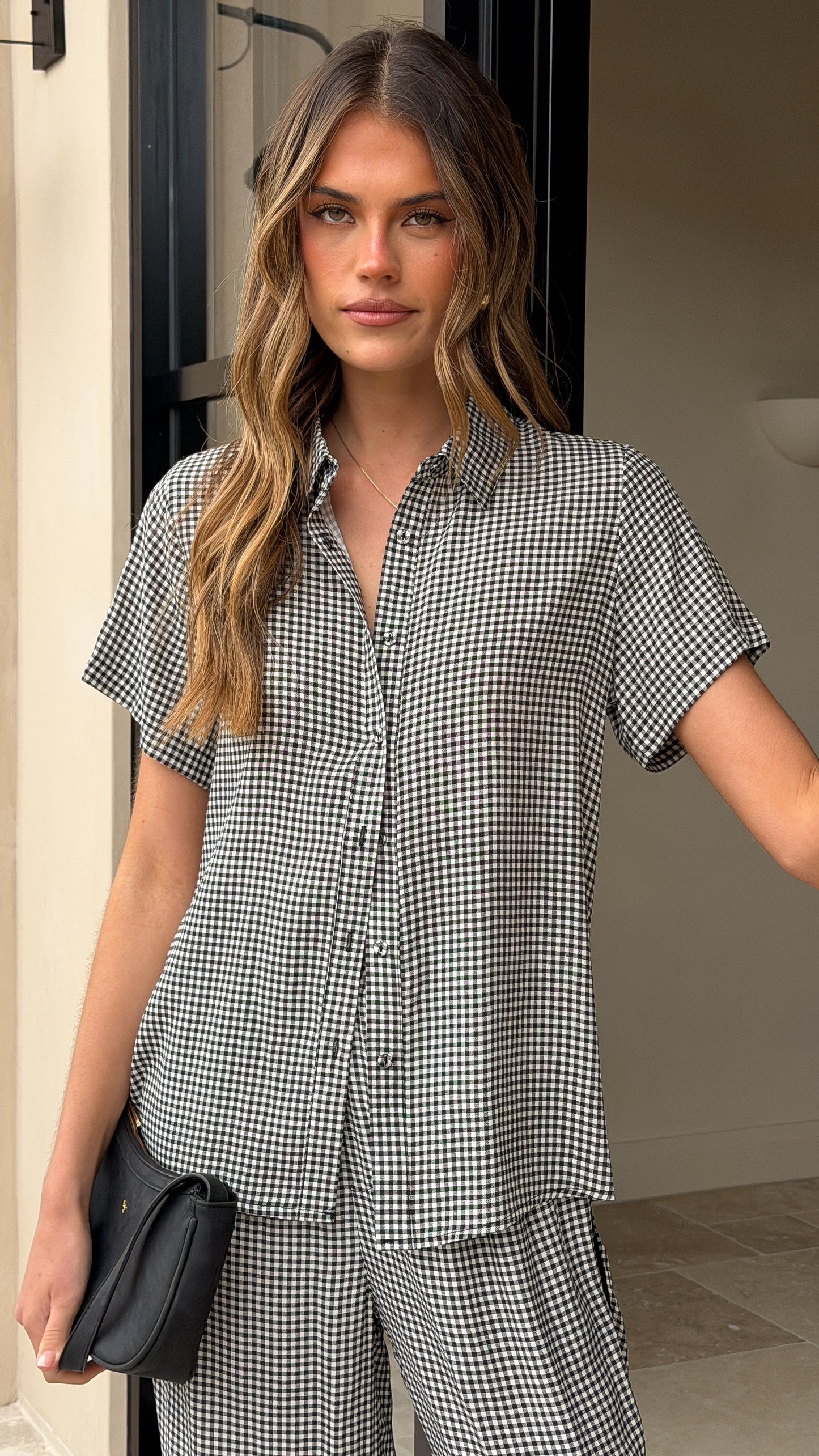 Zoelle Button Up Shirt - Black Gingham