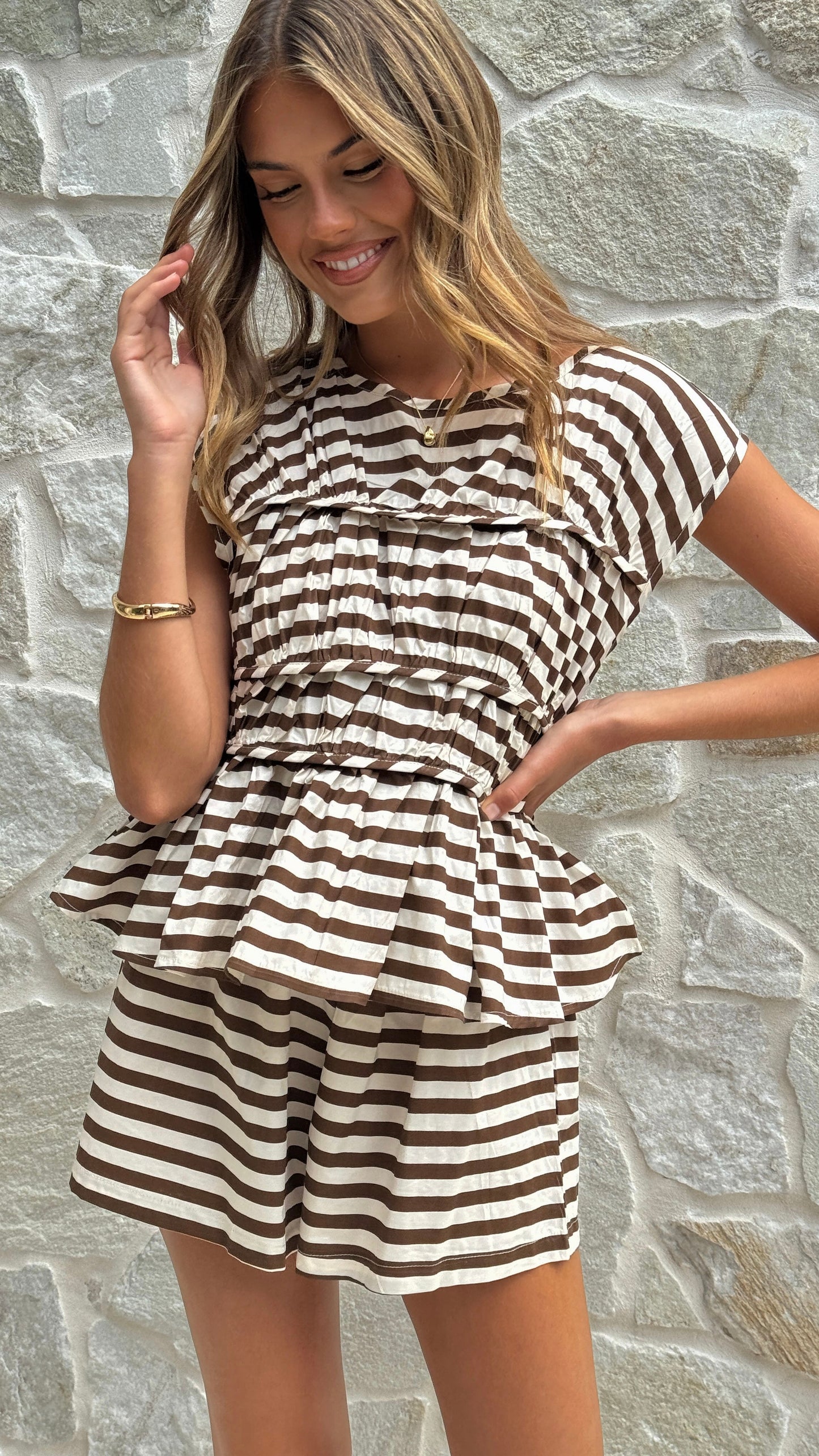 Kienna Shorts - Chocolate/Beige Stripe