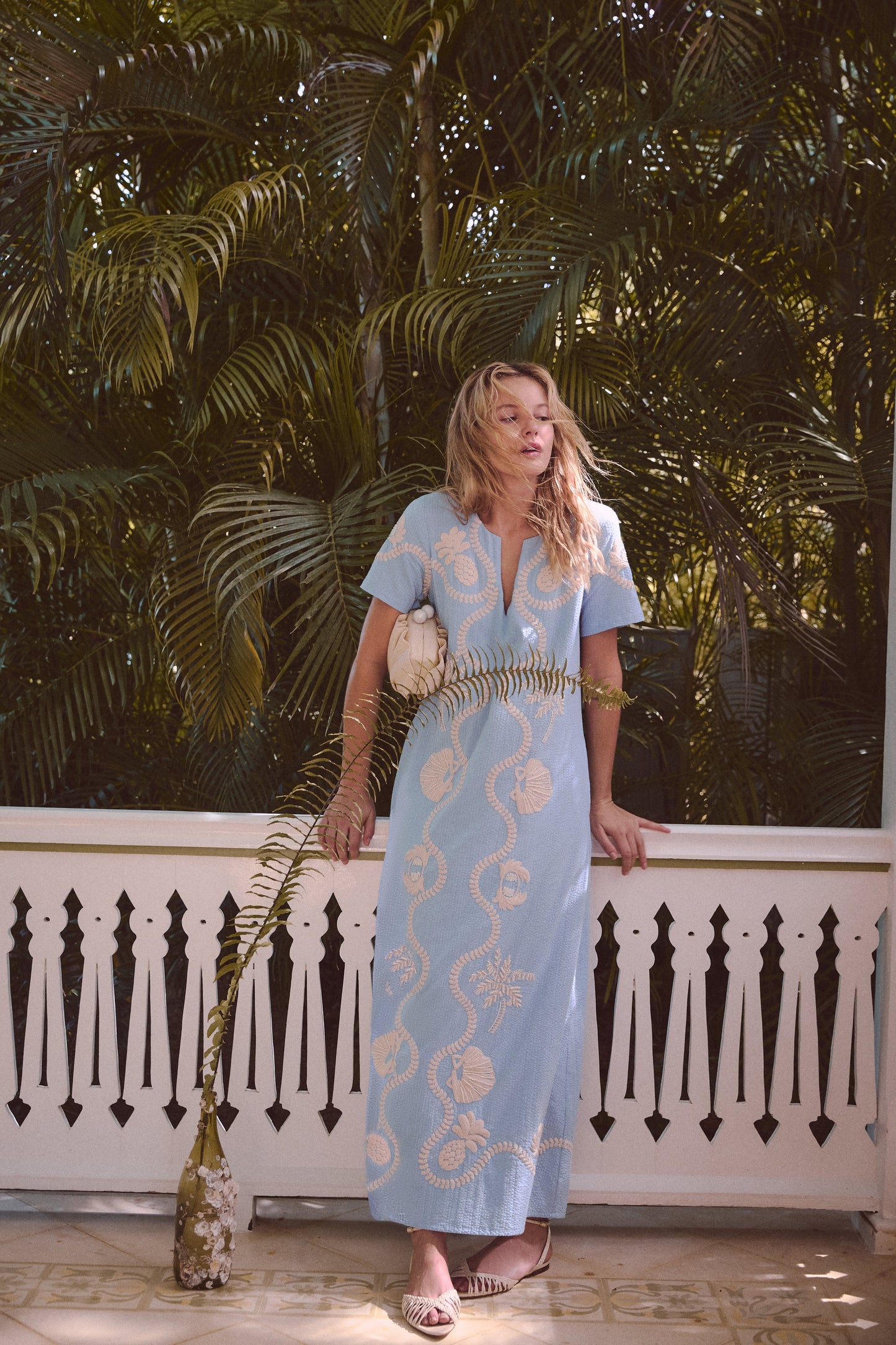 Blue Seersucker Embroidered James Dress