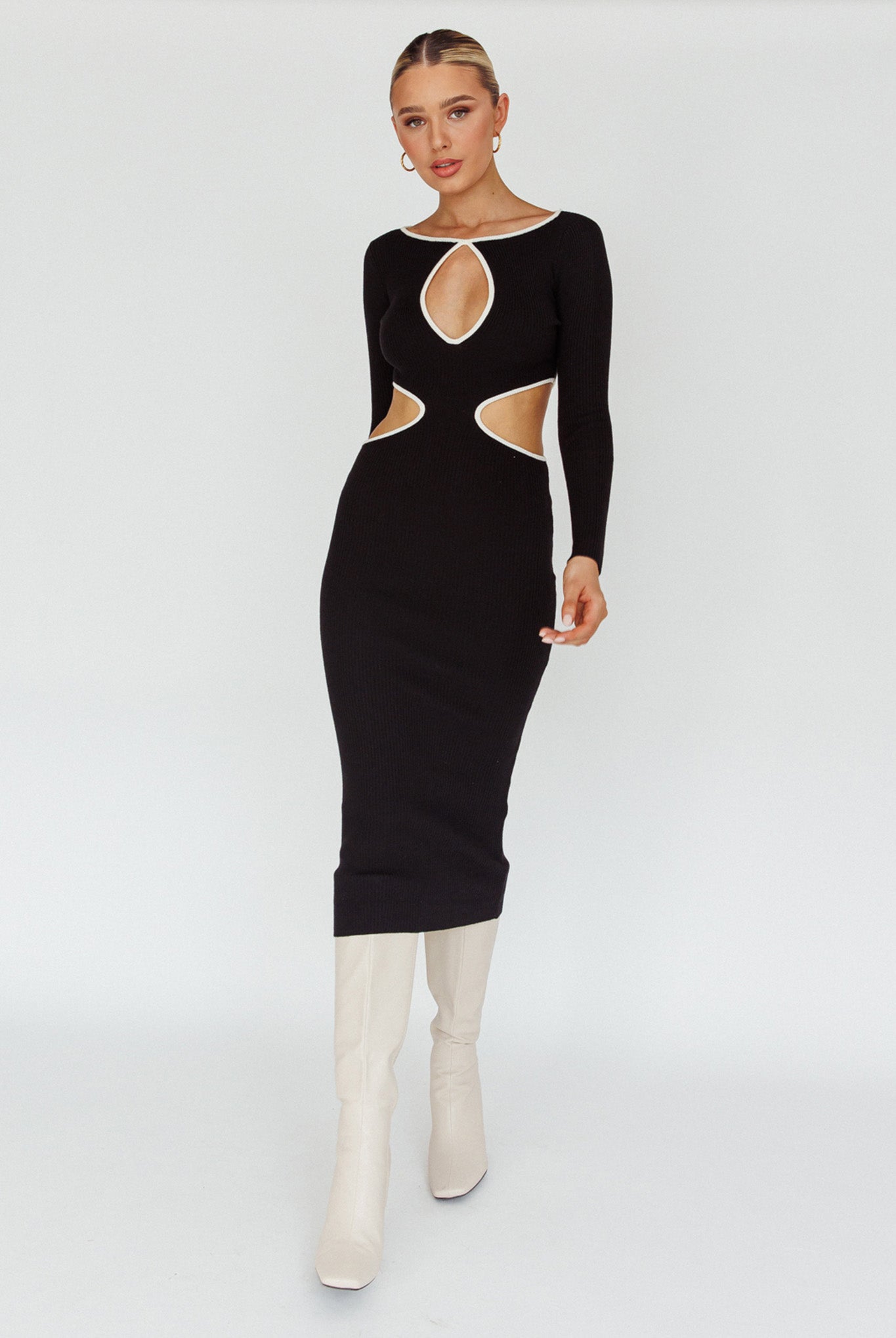 Jovie Keyhole Knit Midi Dress Black