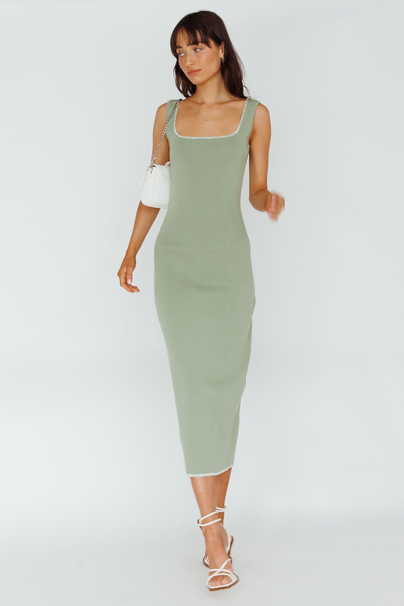 North Shore Blanket Stitch Knit Maxi Dress Sage