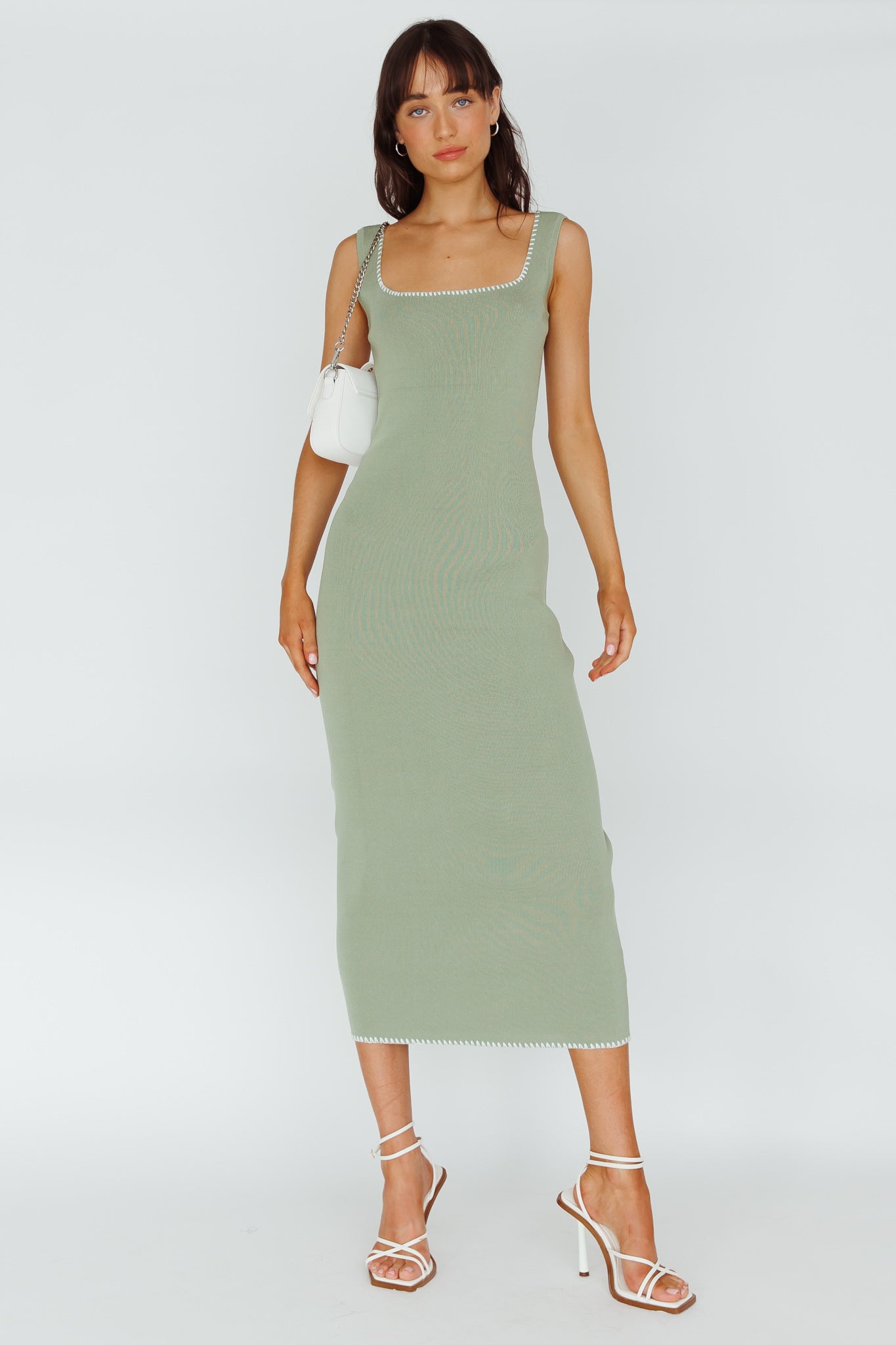 North Shore Blanket Stitch Knit Maxi Dress Sage